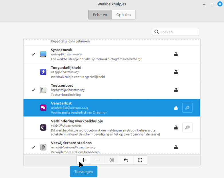 Schakel vensterlijst aan