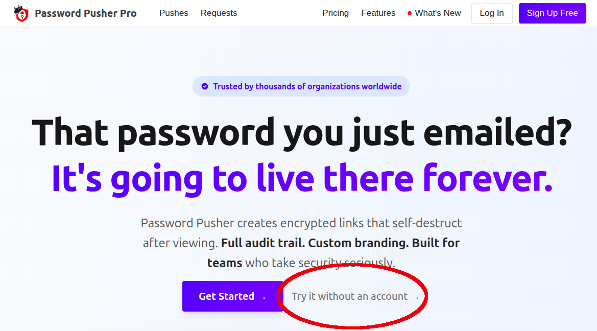 Pwpush welkomstscherm