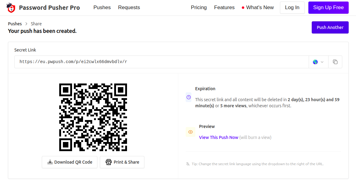 Pwpush de geheime link